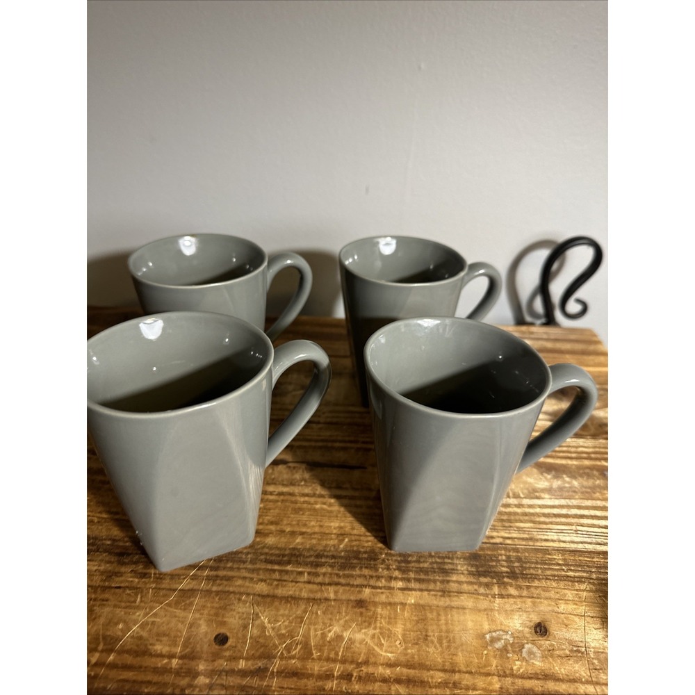 4 Food Network Stoneware Square Base Round Top Fontina Gray‎ Coffee Mugs
